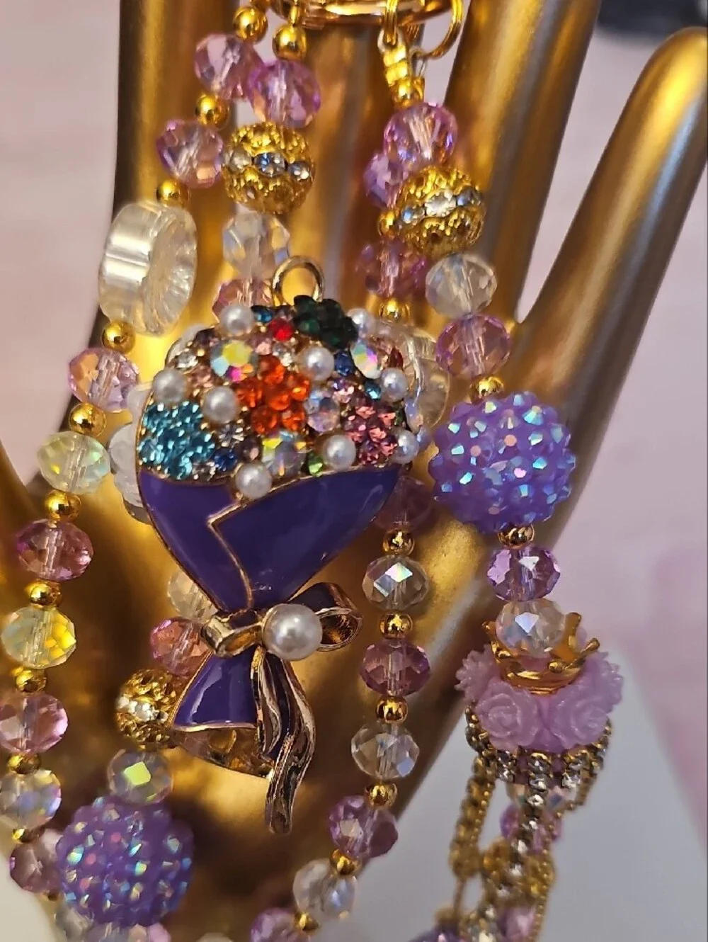 Purple Beaded Bouquet Charm